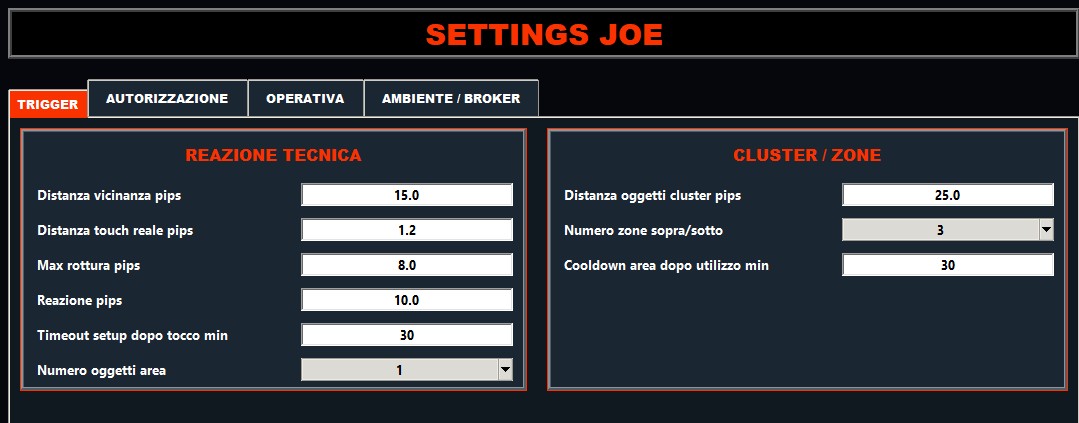Settings trigger